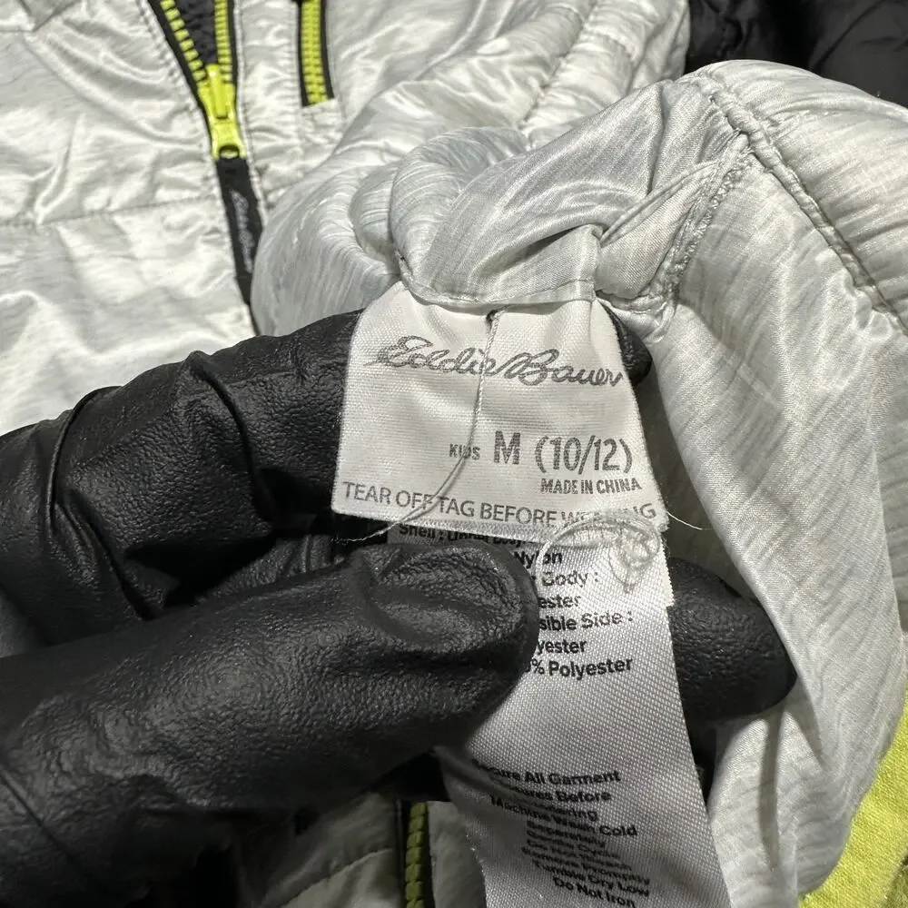 Eddie Bauer Jacket Kids M (10/12) Gray Black Full Zip Fleece Puffer Nylon
